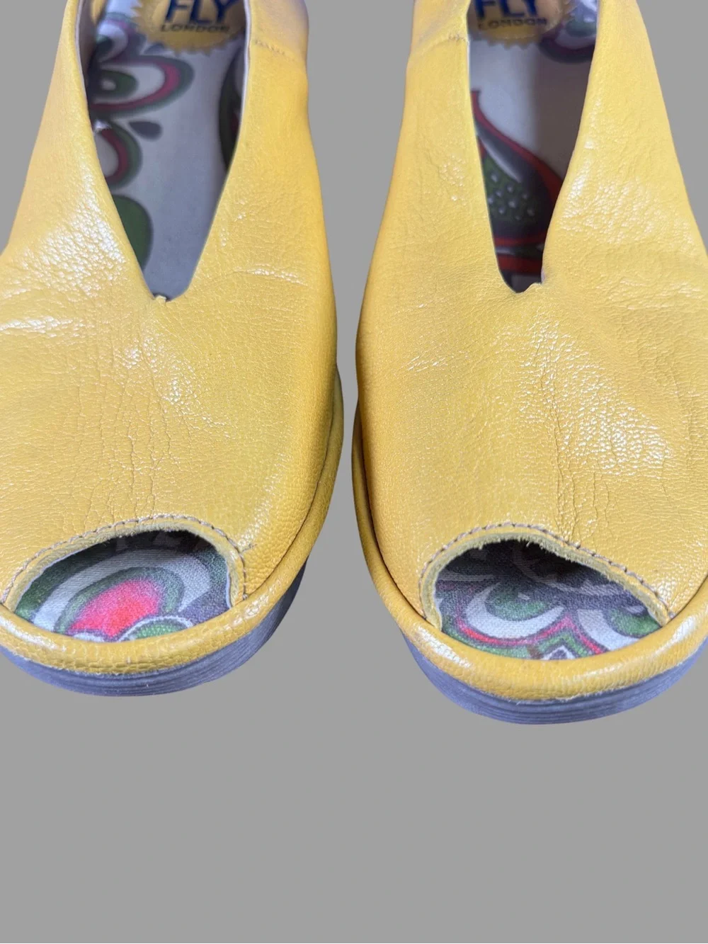 Fly London Women’s Yellow Leather Peep-Toe Wedge Sandals
